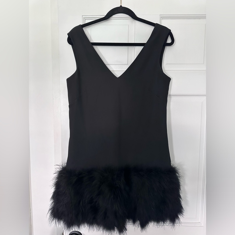 BCBGMaxazaria Black Sleeveless Jamysen Feather Trim Shift Dress